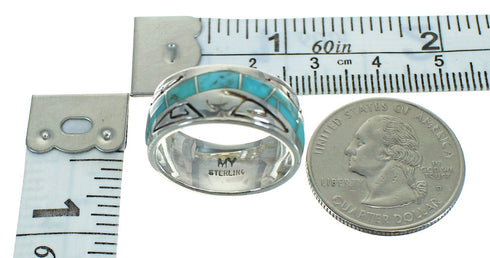 Southwest Sterling Silver Water Wave Turquoise Ring Size 6-1/4 RX68961